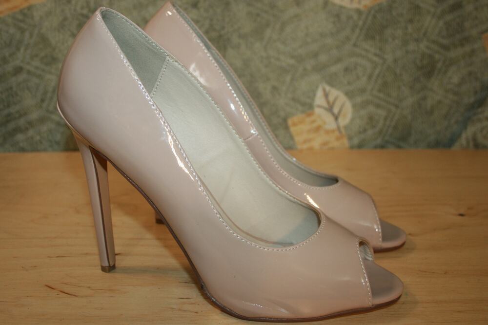 Pleaser Sexy 43 Beige Patent Open Toe Pumps Heels 12